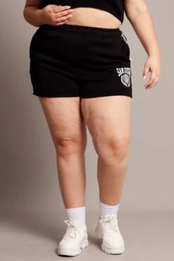 Black Track Shorts High Rise Elastic Waist -You And All Fashion Store cbt4099 84p black 3