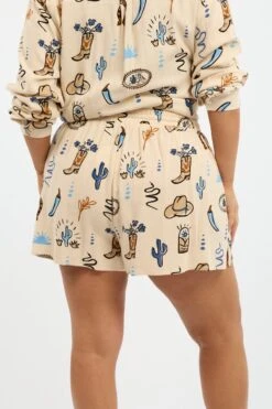 Beige Abstract Cowboy Longer Drawstring Shorts -You And All Fashion Store cbt4365 47ab abstract 4