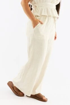 Beige Seam Detail Linen Blend Wide Leg Pants -You And All Fashion Store cbt4381x 125a oatmeal 4