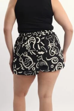 Black Abstract Elastic Waist Linen Blend Shorts -You And All Fashion Store cbt4383x 10a abstract 4