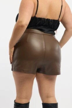 Brown Faux Leather Wrap Skort Shorts -You And All Fashion Store cbt4815a 509a chocolate 4