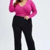 Black Knit Pants Rib Wide Leg Elastic Waist Full Length