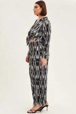 Black Print Plisse Pants Wide Leg High Rise 9 Black Print Plisse Pants Wide Leg High Rise -You And All Fashion Store cbt8224cx 36pb print 4