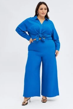 Blue Wide Leg Pants Crinkle Texture -You And All Fashion Store cbt8224tx 36a cobalt 3