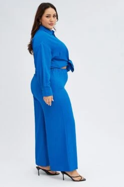 Blue Wide Leg Pants Crinkle Texture -You And All Fashion Store cbt8224tx 36a cobalt 4