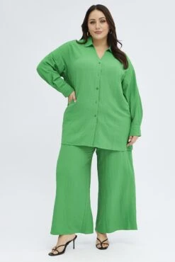 Green Wideleg Pants Crinkle Texture -You And All Fashion Store cbt8224tx 36ab green 3