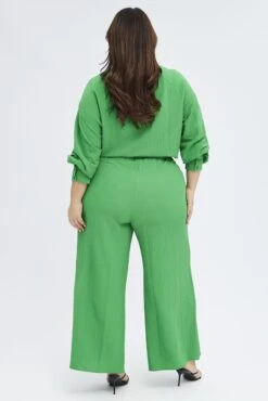 Green Wideleg Pants Crinkle Texture -You And All Fashion Store cbt8224tx 36ab green 5