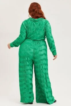 Green Plisse Pants Wide Leg High Rise -You And All Fashion Store cbt8224x 36p green 5 2