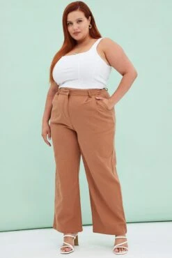Brown Wide Leg Pants Linen Blend -You And All Fashion Store cbt8365 46ab clay 3