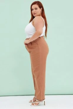 Brown Wide Leg Pants Linen Blend -You And All Fashion Store cbt8365 46ab clay 4