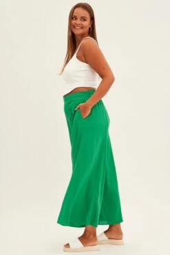 Green Wide Leg Pants High Rise Linen Blend -You And All Fashion Store cbt8404 46pb green 4