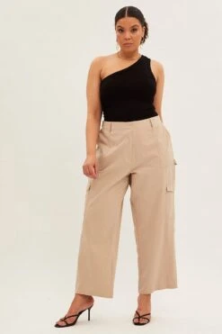 Beige Cargo Pants High Rise -You And All Fashion Store cbt9182 38p beige 3