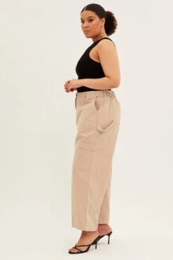 Beige Cargo Pants High Rise -You And All Fashion Store cbt9182 38p beige 4