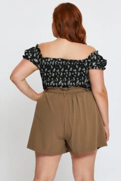 Green Shorts High Rise Elastic Waist -You And All Fashion Store cbt9375 34b khaki 5