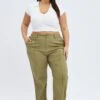 Green Wideleg Pants Seam Front Cotton