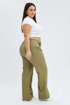 Green Wideleg Pants Seam Front Cotton -You And All Fashion Store cbtk31833 10a khaki 4