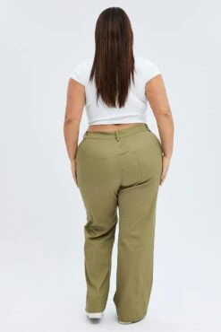 Green Wideleg Pants Seam Front Cotton -You And All Fashion Store cbtk31833 10a khaki 5