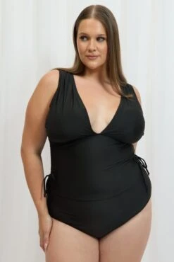 Black Ruched Detail One Piece Swimsuit