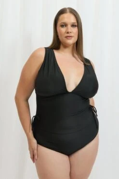 Black Ruched Detail One Piece Swimsuit -You And All Fashion Store cbwi0091 51b black 3
