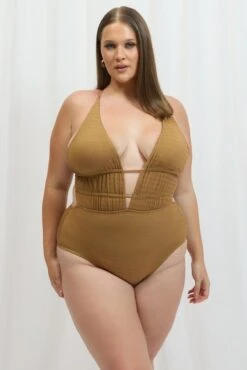 Beige V Neck One Piece Swimsuit -You And All Fashion Store cbwi0100 51b camel 3