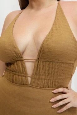Beige V Neck One Piece Swimsuit -You And All Fashion Store cbwi0100 51b camel 6