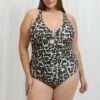 Brown Animal Print Cut Out One Piece Swimsuit