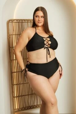 Black Lace Up Detail Bikini Set