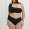 Black Frill Detail One Shoulder Bikini Set