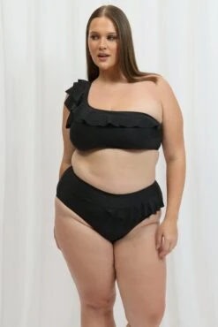 Black Frill Detail One Shoulder Bikini Set