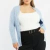 Blue Oversized Knit Rib Cardigan