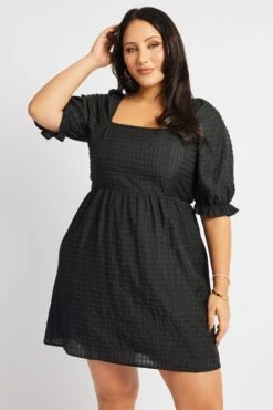 Black Check Babydoll Mini Dress -You And All Fashion Store cdd0018 10ab black 3