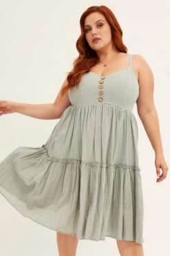 Green Light Blue Sleeveless Button Front Skater Dress -You And All Fashion Store cdd0031e 34rb sage 3