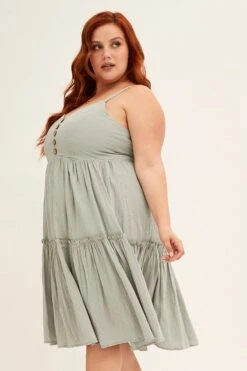 Green Light Blue Sleeveless Button Front Skater Dress -You And All Fashion Store cdd0031e 34rb sage 4