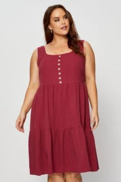 Brown Skater Dress Square Neck Sleeveless Ruffle Hem -You And All Fashion Store cdd0043 34lb rust 3 2 1