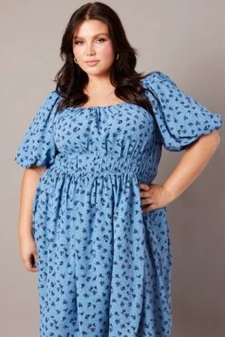Blue Ditsy Puff Skater Dress -You And All Fashion Store cdd0048 59a ditsy 3