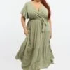 Green Tiered Maxi Dress Short Sleeve