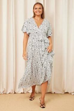 White Animal Print Maxi Dress Short Sleeve Wrap Front Tiered -You And All Fashion Store cdd0061s 36rb animal pri 3