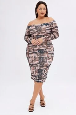 Multi Abstract Midi Dress Bodycon Mesh Off Shoulder -You And All Fashion Store cdd0076 47ab abstract 4