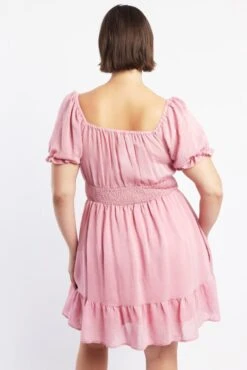 Pink Shirred Waist Frill Hem Minidress -You And All Fashion Store cdd0112a 47a pink 5