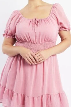 Pink Shirred Waist Frill Hem Minidress -You And All Fashion Store cdd0112a 47a pink 6