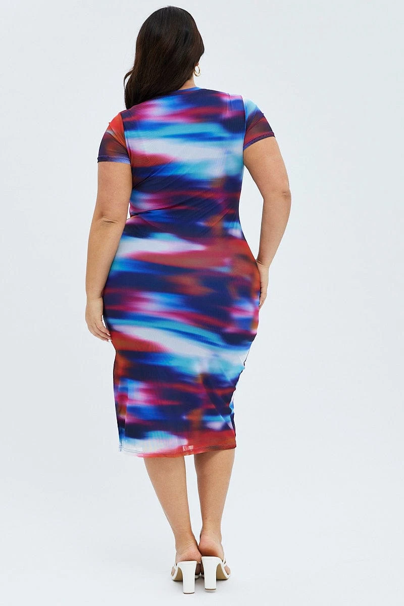 Multi Abstract Maxi Dress Mesh Cap Sleeve Bodycon 5 Multi Abstract Maxi Dress Mesh Cap Sleeve Bodycon - Image 5