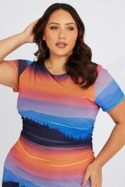 Multi Abstract Bodycon T-shirt Landscape Midi Dress -You And All Fashion Store cdd0114lc 84ab abstract 3