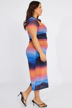 Multi Abstract Bodycon T-shirt Landscape Midi Dress -You And All Fashion Store cdd0114lc 84ab abstract 4