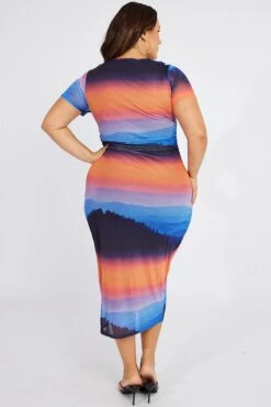 Multi Abstract Bodycon T-shirt Landscape Midi Dress -You And All Fashion Store cdd0114lc 84ab abstract 5