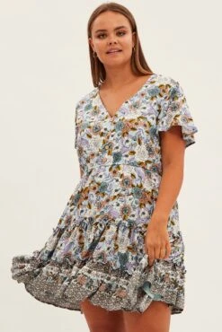 Green Boho Fit And Flare Dress Short Sleeve Button Front -You And All Fashion Store cdd0164g 33r boho 3