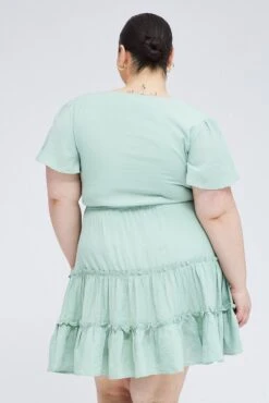 Green Fit And Flare Dress Short Sleeve V-neck -You And All Fashion Store cdd0164t 33rb sage 5