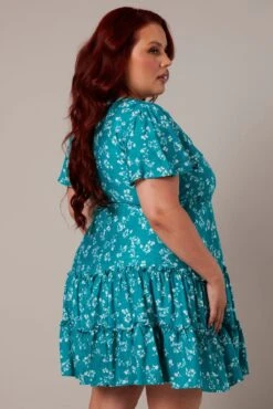 Green Ditsy Fit And Flare Dress Short Sleeve Tiered -You And All Fashion Store cdd0164z 33rb ditsy 4