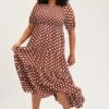 Polka Dot Maxi Dress Round Neck Puff Sleeve Shirred