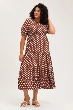 Polka Dot Maxi Dress Round Neck Puff Sleeve Shirred -You And All Fashion Store cdd0189a 33ab polka dot 3