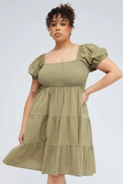 Green Mini Dress Tiered Shirred Bust Puff Sleeve -You And All Fashion Store cdd0330a 33ab sage 3